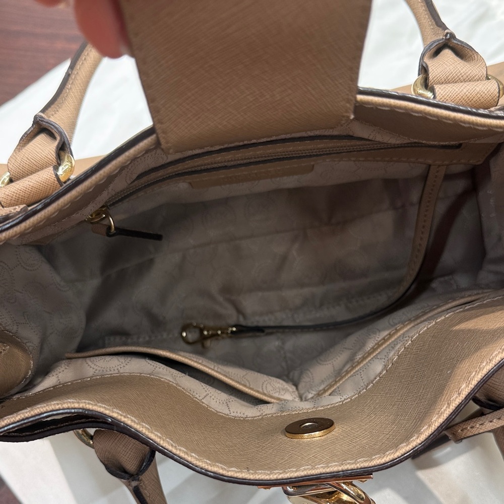 Michael Kors Saffiano Leather Satchel in Taupe - Picture 9 of 14
